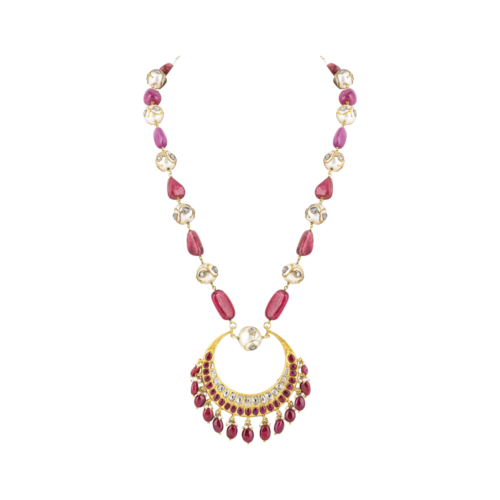 Necklace with Chandbali Polki Pendant & Jadau Southsea Beads
